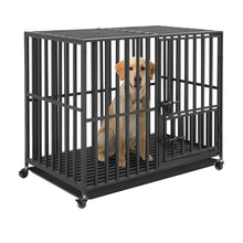 Load image into Gallery viewer, 37” 42” 46” Heavy Duty Portable Dog Kennel With 3 Doors Locks & Removeable Tray on Four Lockable Caster Wheels For Easy Movement.