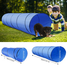 Load image into Gallery viewer, Dog Agility Equipment Set. Indoor/Outdoor Obstacles For Direction Training With 2 Tunnels, 2 Hoop Jumps, A Pole Jump, Weaves, & Square Pause Box.