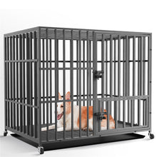 Load image into Gallery viewer, 37” 42” 46” Heavy Duty Portable Dog Kennel With 3 Doors Locks & Removeable Tray on Four Lockable Caster Wheels For Easy Movement.