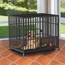 Load image into Gallery viewer, 37” 42” 46” Heavy Duty Portable Dog Kennel With 3 Doors Locks & Removeable Tray on Four Lockable Caster Wheels For Easy Movement.