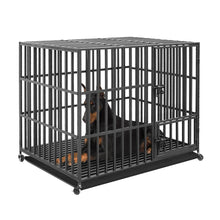 Load image into Gallery viewer, 37” 42” 46” Heavy Duty Portable Dog Kennel With 3 Doors Locks & Removeable Tray on Four Lockable Caster Wheels For Easy Movement.