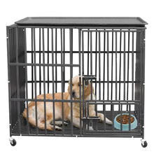 Load image into Gallery viewer, 37” 42” 46” Heavy Duty Portable Dog Kennel With 3 Doors Locks & Removeable Tray on Four Lockable Caster Wheels For Easy Movement.