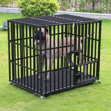 Load image into Gallery viewer, 37” 42” 46” Heavy Duty Portable Dog Kennel With 3 Doors Locks & Removeable Tray on Four Lockable Caster Wheels For Easy Movement.