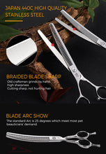 Load image into Gallery viewer, Fenice 7" Left Hand Dog Grooming Curved Thinning Shears/Scissors - godoggago
