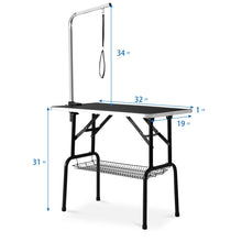 Load image into Gallery viewer, 36"/32" Bone Pattern Rubber Surface Folding Heavy Duty Stainless Steel Dog Grooming Table With Arm And Wire Shelf Included - godoggago