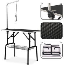 Load image into Gallery viewer, 36"/32" Bone Pattern Rubber Surface Folding Heavy Duty Stainless Steel Dog Grooming Table With Arm And Wire Shelf Included - godoggago