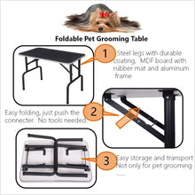 Load image into Gallery viewer, 36"/32" Bone Pattern Rubber Surface Folding Heavy Duty Stainless Steel Dog Grooming Table With Arm And Wire Shelf Included - godoggago
