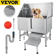 Load image into Gallery viewer, VEVOR 62" Stainless Steel Professional Dog Grooming Tub With Steps, Faucet, Water Sprayer Station, Your Choice Left or Right Sliding Door - godoggago
