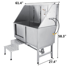 Load image into Gallery viewer, VEVOR 62" Stainless Steel Professional Dog Grooming Tub With Steps, Faucet, Water Sprayer Station, Your Choice Left or Right Sliding Door - godoggago