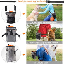 Load image into Gallery viewer, Multi-function Portable Outdoor Dog Training Bag W/ Adjustable Waist Belt Includes Food Holder/Garbage Bag/Folding Bowl/Training Clicker in 3 Colors - godoggago
