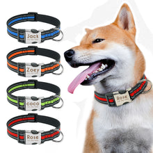 Load image into Gallery viewer, Personalized Reflective Nylon Dog Collar With Engraved ID Nameplate for Small Medium Large Dogs