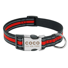 Load image into Gallery viewer, Personalized Reflective Nylon Dog Collar With Engraved ID Nameplate for Small Medium Large Dogs