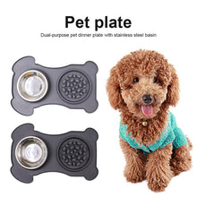 Load image into Gallery viewer, Slow Feeder Silicone Anti-Gulping Dog/Puppy Food Dish and Stainless Steel Water Dish