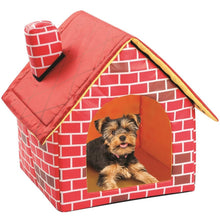 Load image into Gallery viewer, Portable Washable Warm And Cozy Cushion Brick Dog/Cat House With Chimney With Detachable Bed
