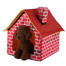 Load image into Gallery viewer, Portable Washable Warm And Cozy Cushion Brick Dog/Cat House With Chimney With Detachable Bed