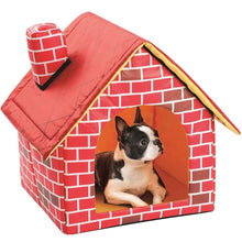 Load image into Gallery viewer, Portable Washable Warm And Cozy Cushion Brick Dog/Cat House With Chimney With Detachable Bed