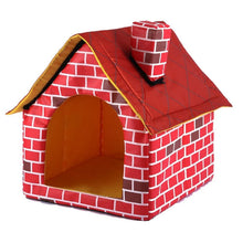 Load image into Gallery viewer, Portable Washable Warm And Cozy Cushion Brick Dog/Cat House With Chimney With Detachable Bed
