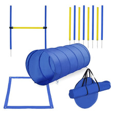 Load image into Gallery viewer, Dog Agility Starter Kit Includes Tunnel, Weave Poles, High Jump, &amp; Sqauare Pause Box With Carrying Case
