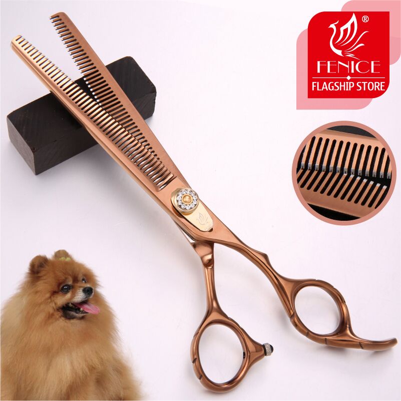 Fenice 7.0 inch Professional Double Teeth Scissors for Dog Grooming Thinning Rate 20-30% - godoggago