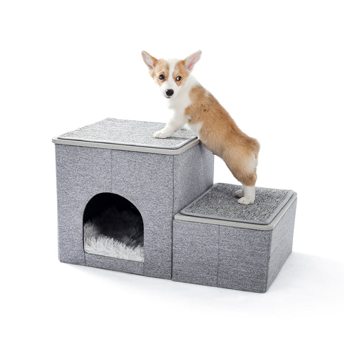 Portable Dog Stairs/Ramp With A Deluxe Condo and Pet Toy Storage Box - godoggago