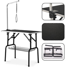Load image into Gallery viewer, 36&quot;/32&quot; Bone Pattern Rubber Surface Folding Heavy Duty Stainless Steel Dog Grooming Table With Arm And Wire Shelf Included - godoggago
