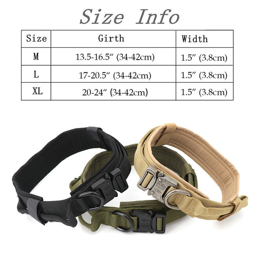 Durable Tactical Nylon Dog Training Collar With Adjustable Handle or Without Leash For Med/Large Dogs - godoggago