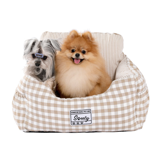 Dog Car Seat With Safety Belt & Detachable Bed For House/Side Pockets For Storage in 3 Colors