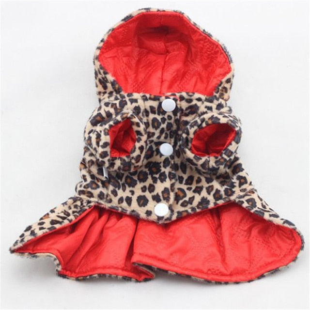 Double Sided (Reversible) Leopard Pattern/Red Winter Dog Coat in XS Thru XL - godoggago