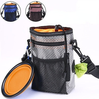 Multi-function Portable Outdoor Dog Training Bag W/ Adjustable Waist Belt Includes Food Holder/Garbage Bag/Folding Bowl/Training Clicker in 3 Colors - godoggago