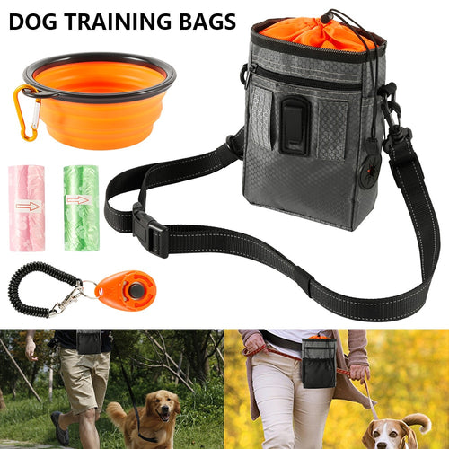 Outdoor Portable Large Capacity Dog Training/Bait Bag Including Folding Bowl and Training Clicker With Adjustable Waist Belt - godoggago