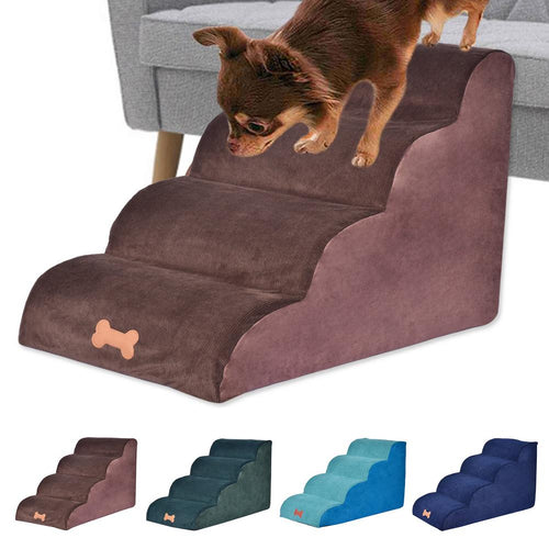Dog Stairs/Ramp/Ladder With 4 Steps For Small Dogs With Anti-slip Removable Soft Cover - godoggago