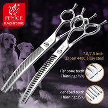 Load image into Gallery viewer, Fenice High Quality 7.0/7.5 inch Professional Dog Grooming Curved Thinning Shears/Scissors - godoggago
