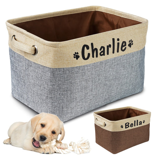 Personalized Foldable Canvas Storage Box For Dog Toys/Clothes With Free Print Dogs Name And Cute Paw - godoggago