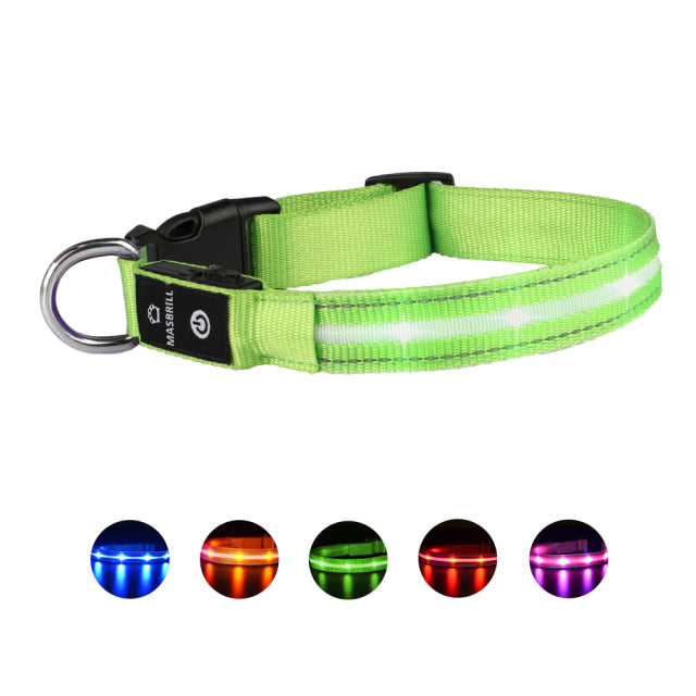 LED Luminous Safety Glow Flashing Lighting Up Dog Collar for Puppy Small Medium Large Dogs