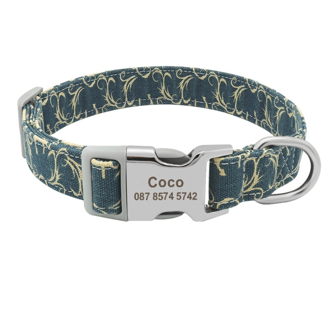 Customized Printed Nylon Dog Collar With Free Personalized Engraved ID for Sm/Med/Lg Dogs in 7 Styles - godoggago