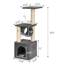 Load image into Gallery viewer, 36&quot; Stable Climber Cat Tree/Tower Beige and Gray with Cat Sleep Area
