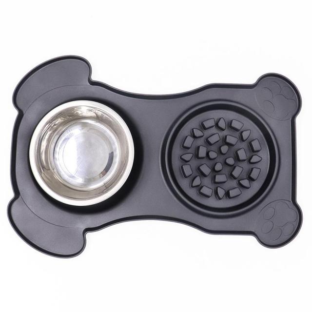 Slow Feeder Silicone Anti-Gulping Dog/Puppy Food Dish and Stainless Steel Water Dish