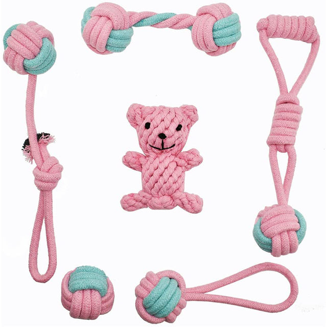 Cotton Rope Knot Dog/Puppy Combination Chew Toy/Molar Bite Teeth Cleaning Chew Sets in 2 Colors