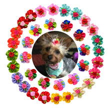 Load image into Gallery viewer, 20 pieces/lot Cute Handmade Ribbons/Bows/Flowers With Elastic Rubber Bands For Small Dog/Cat Grooming
